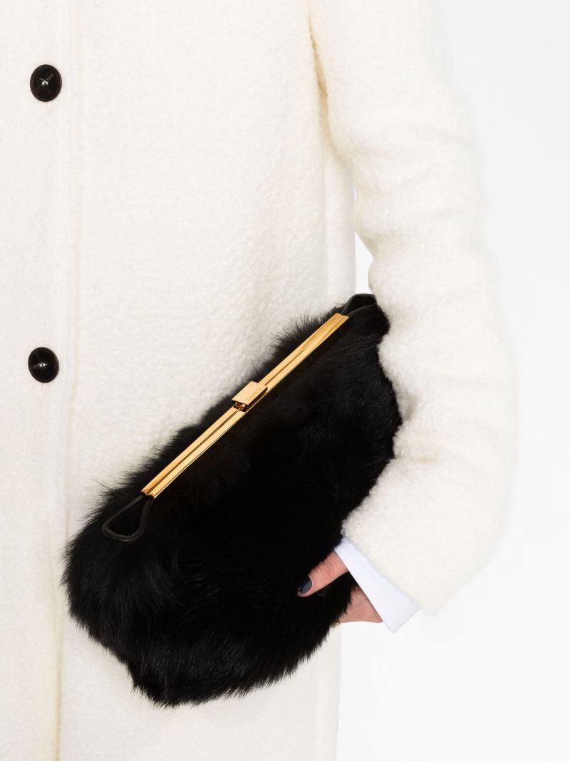 Black Aimee Shearling Clutch Bag