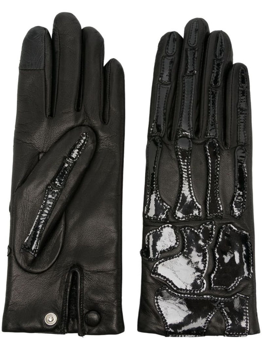 Black Bones Leather Gloves
