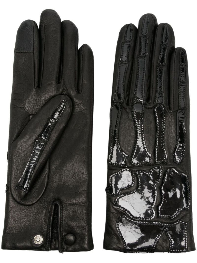 Black Bones Leather Gloves