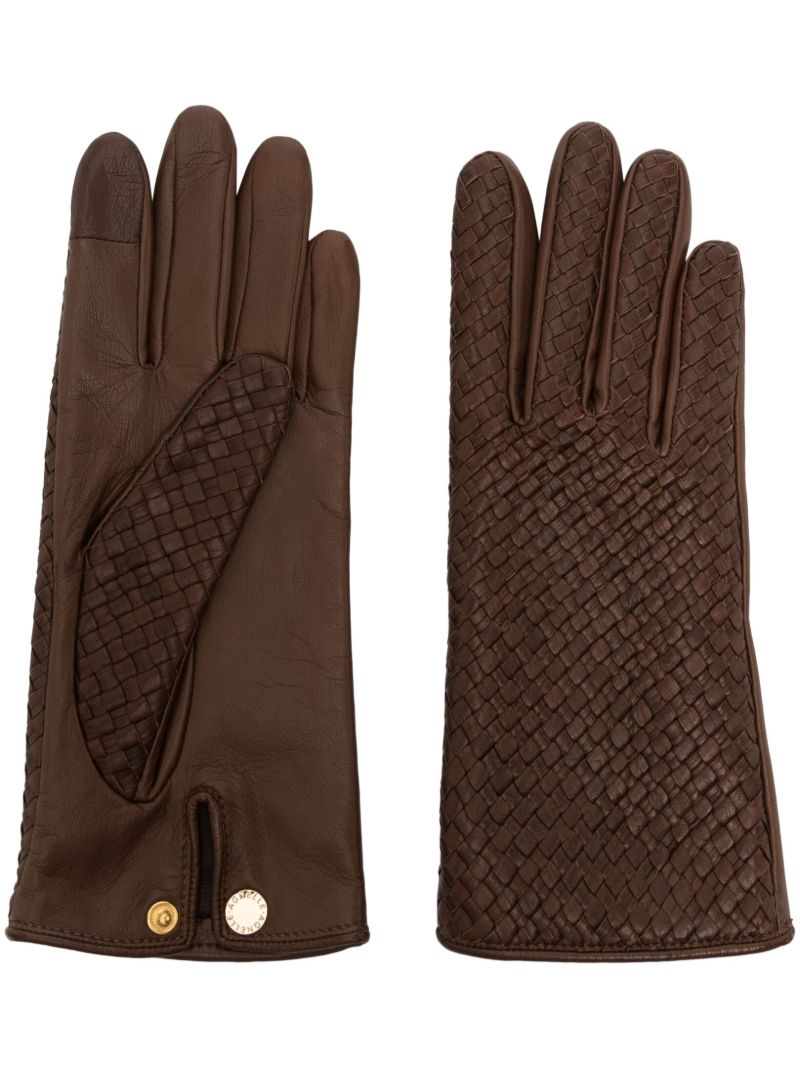 Brown ChloÃ_x0083_Â© Woven Leather Gloves