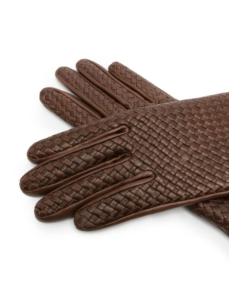 Brown ChloÃ_x0083_Â© Woven Leather Gloves
