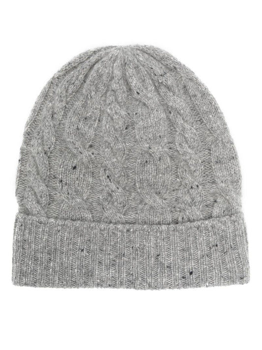 Grey Cable-knit Cashmere Beanie Hat