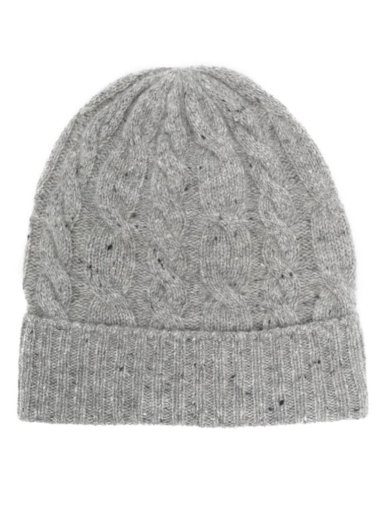 Grey Cable-knit Cashmere Beanie Hat