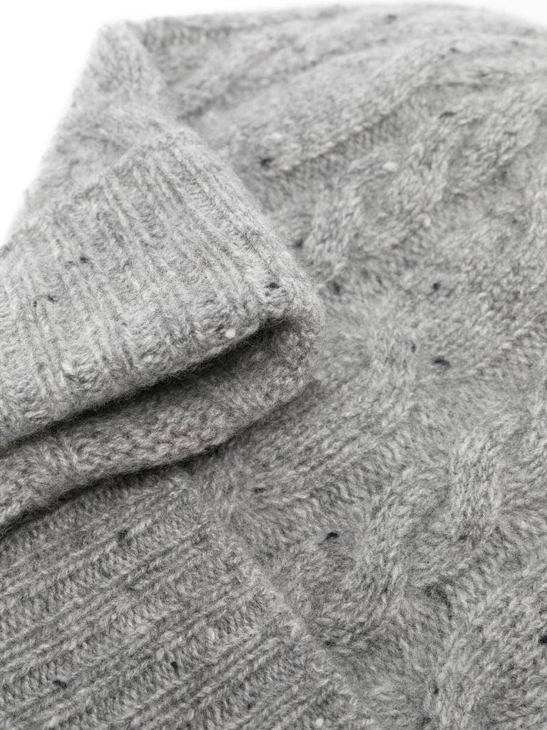 Grey Cable-knit Cashmere Beanie Hat