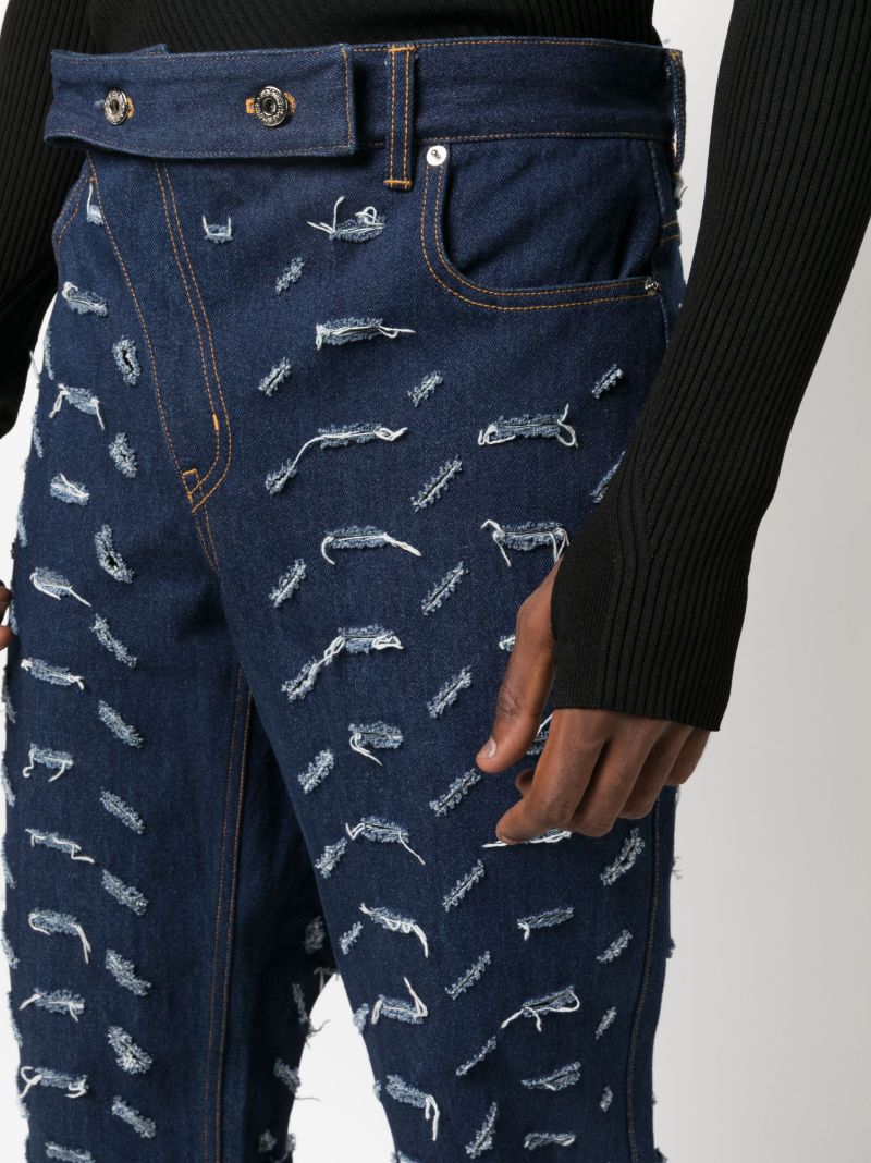 Blue Slashed Straight-leg Jeans