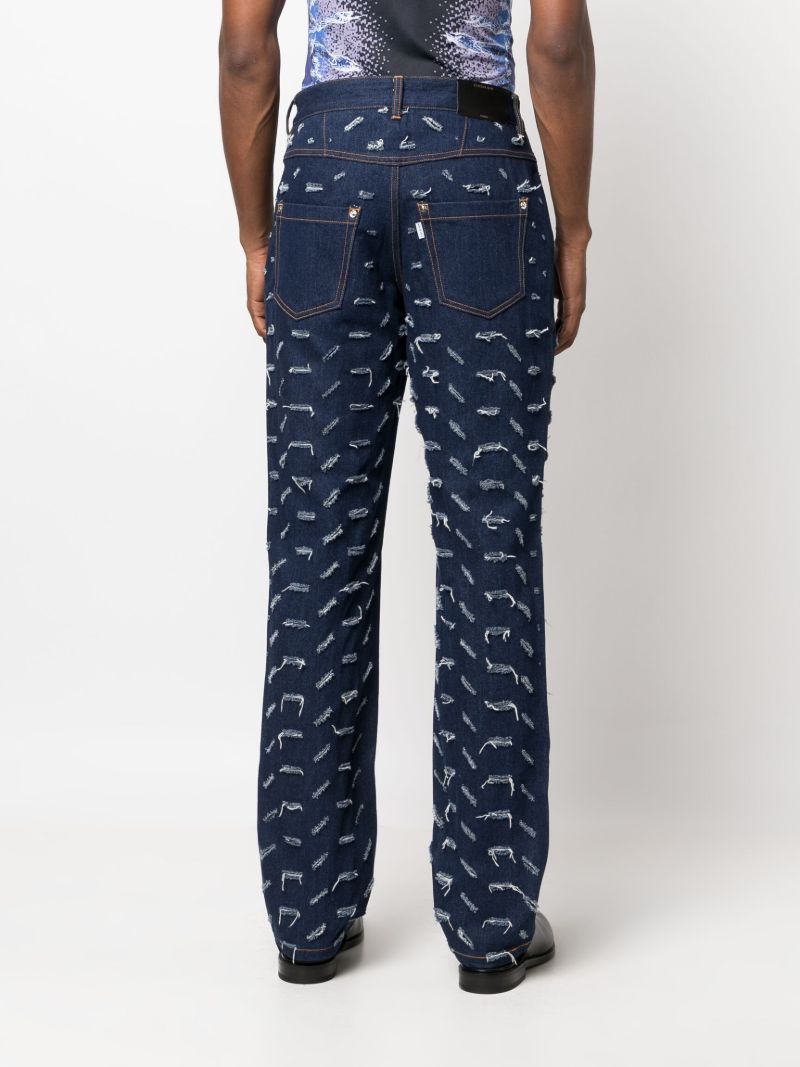 Blue Slashed Straight-leg Jeans