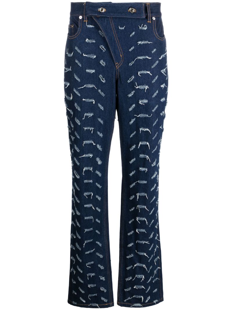 Blue Slashed Straight-leg Jeans