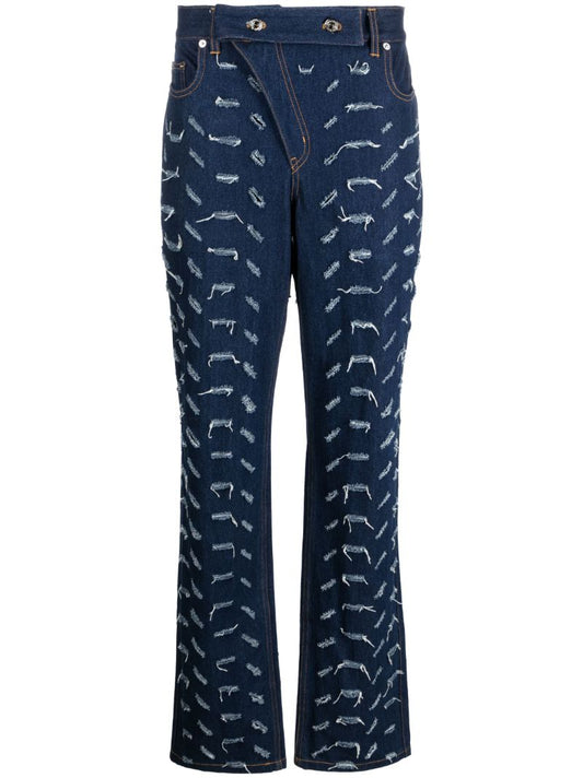 Blue Slashed Straight-leg Jeans