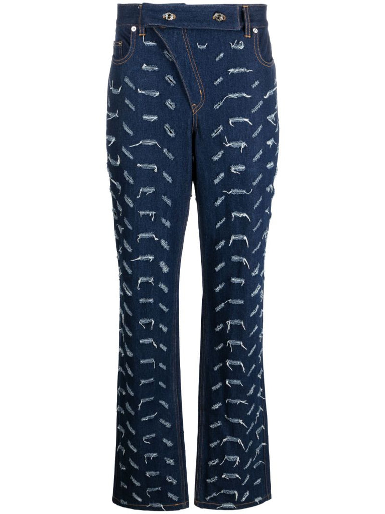 Blue Slashed Straight-leg Jeans