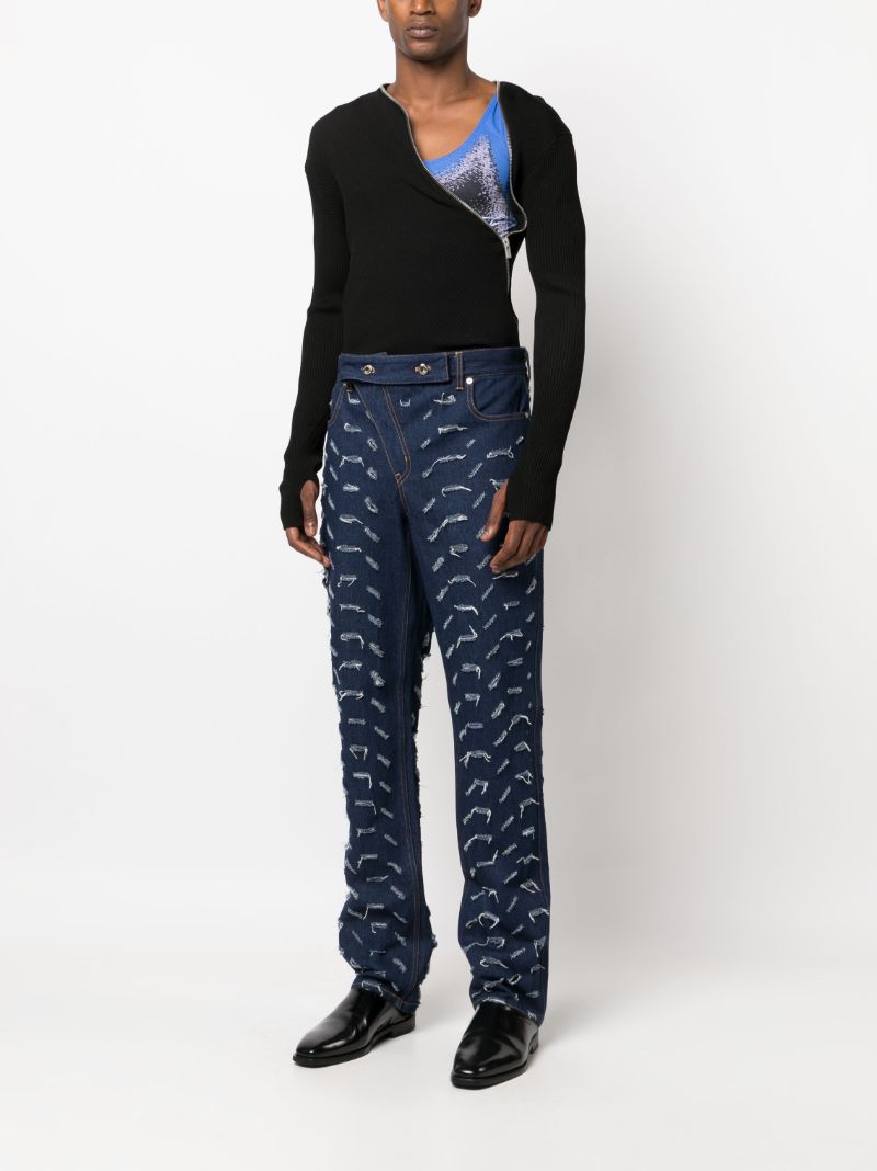 Blue Slashed Straight-leg Jeans