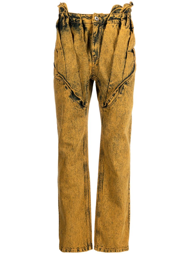 Yellow Acid-wash Corset Straight Jeans