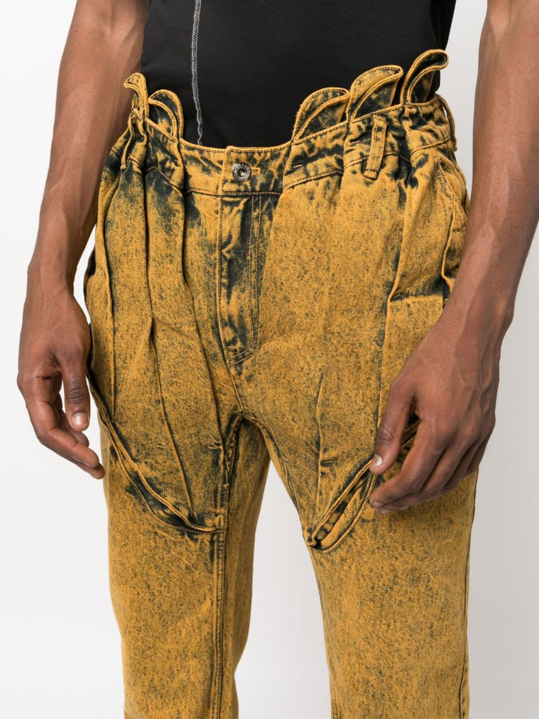 Yellow Acid-wash Corset Straight Jeans