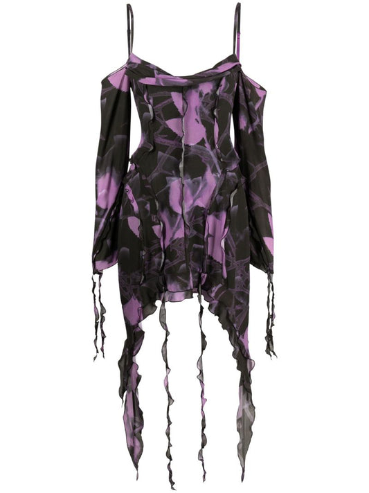 Black Printed Chiffon Mini Dress