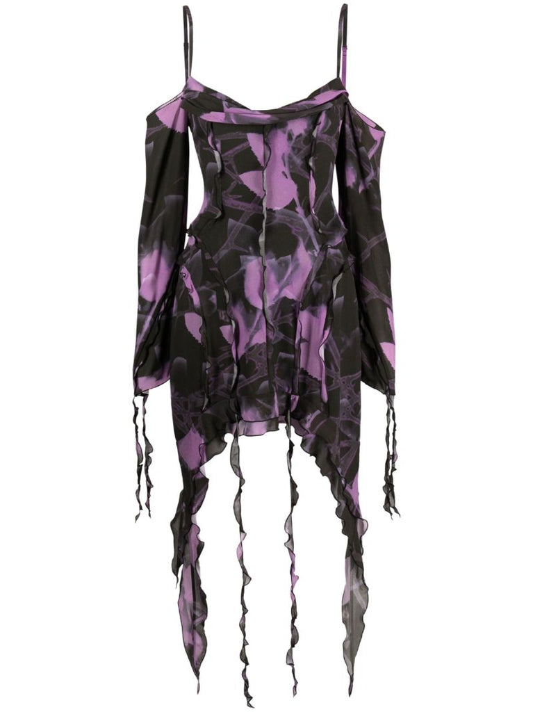 Black Printed Chiffon Mini Dress
