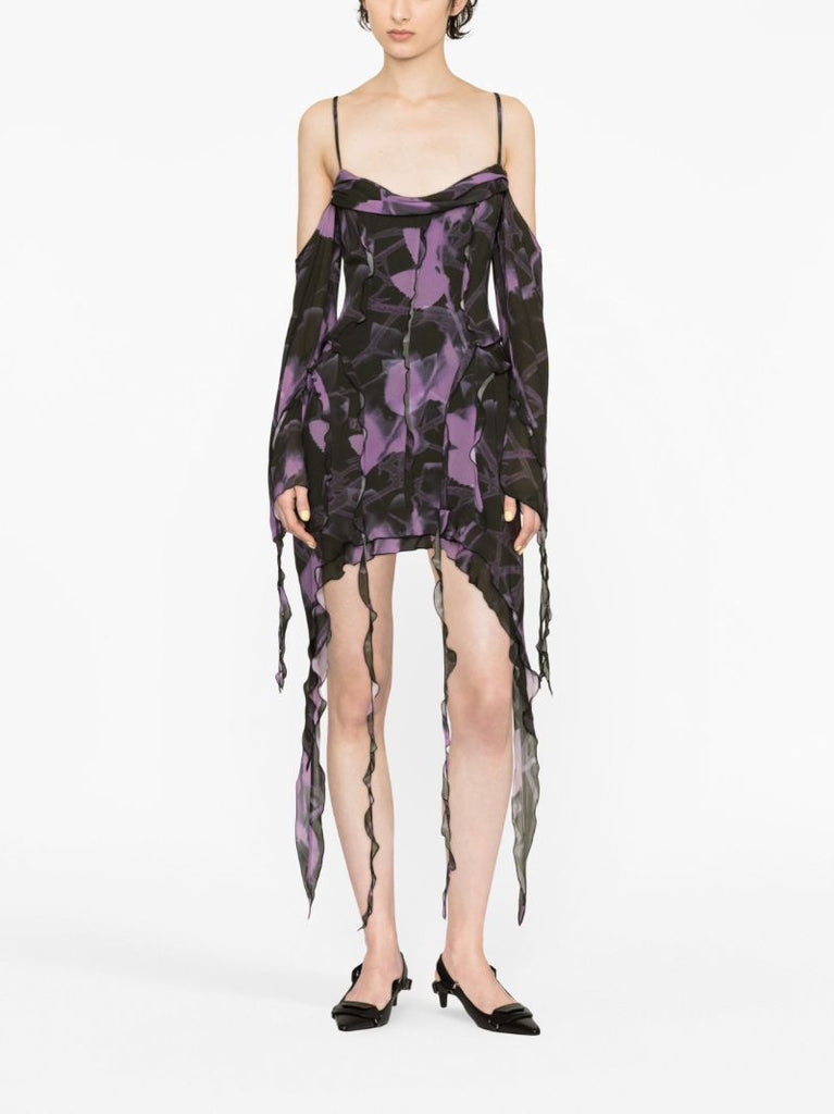 Black Printed Chiffon Mini Dress