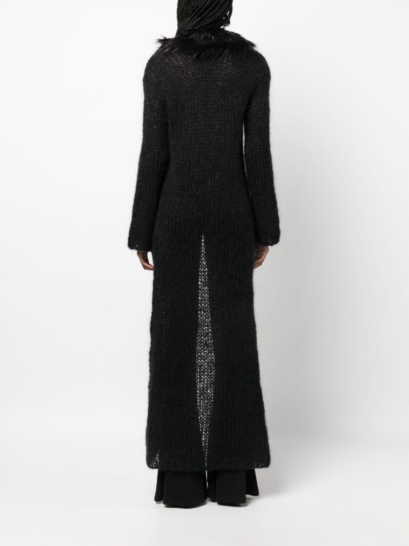 Black Faux-fur Collar Maxi Cardigan