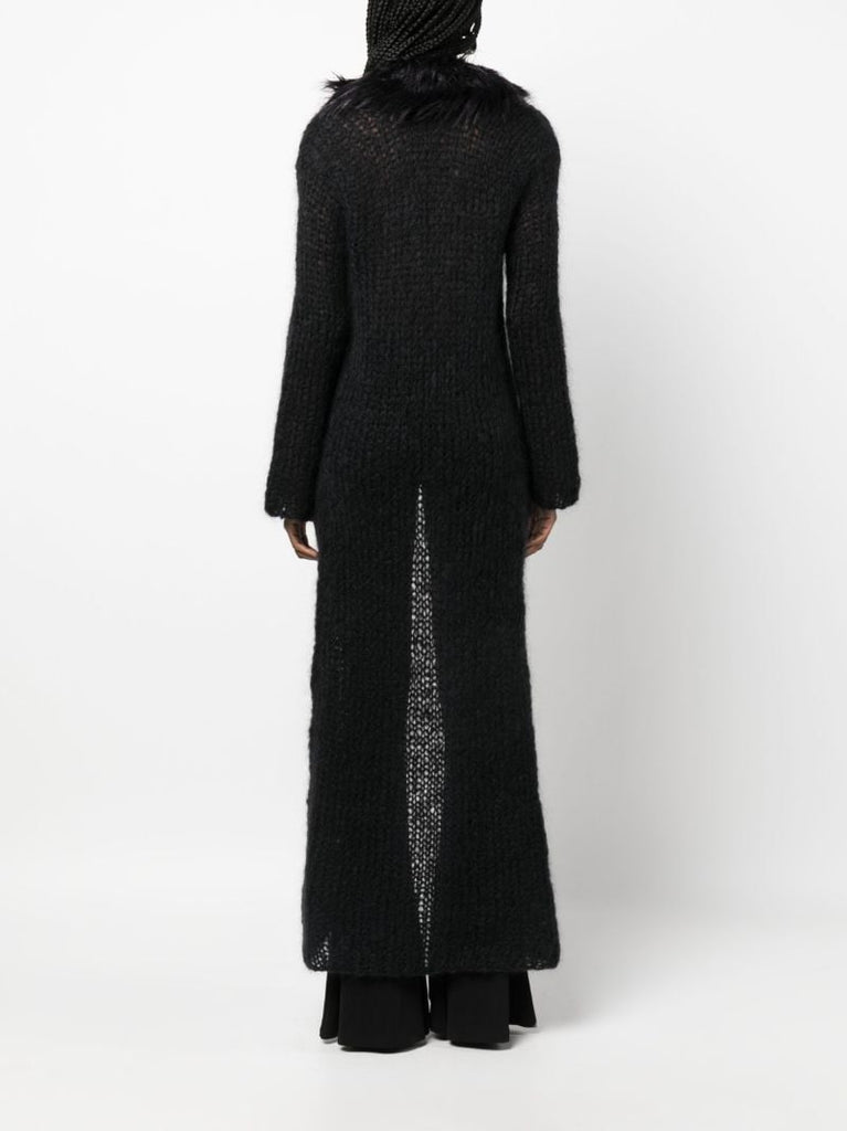 Black Faux-fur Collar Maxi Cardigan