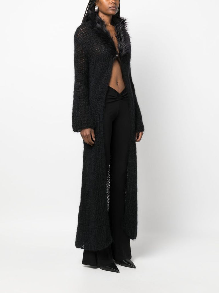 Black Faux-fur Collar Maxi Cardigan