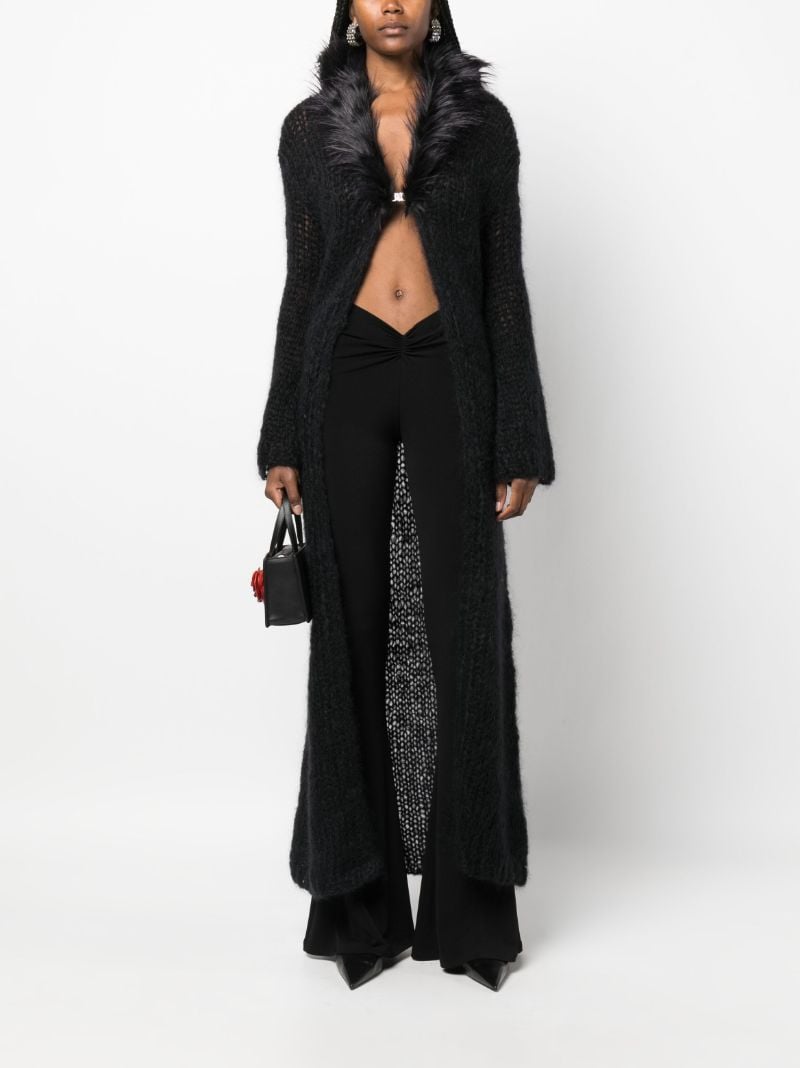 Black Faux-fur Collar Maxi Cardigan