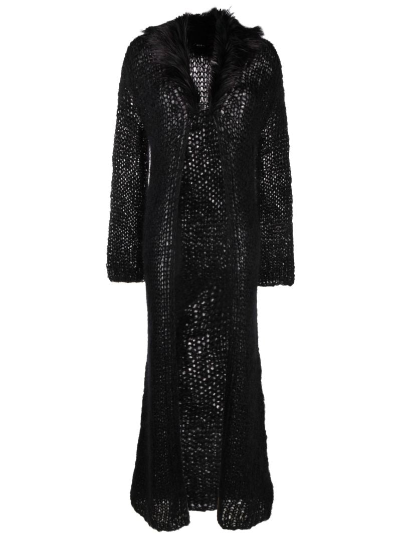 Black Faux-fur Collar Maxi Cardigan