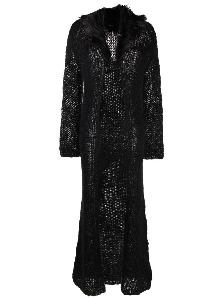 Black Faux-fur Collar Maxi Cardigan