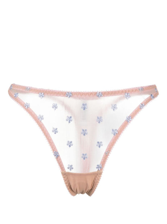 Neutral Clover Floral-embroidered Thong
