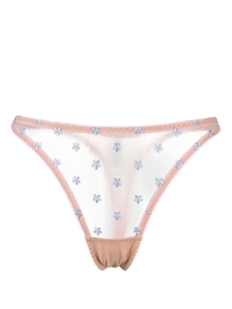 Neutral Clover Floral-embroidered Thong