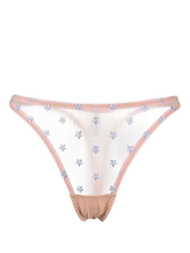 Neutral Clover Floral-embroidered Thong