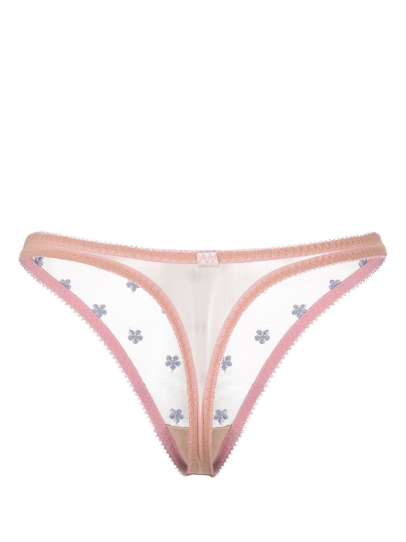 Neutral Clover Floral-embroidered Thong