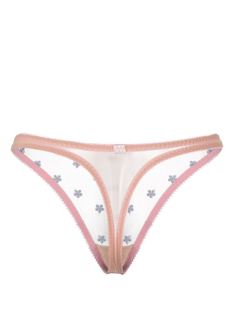 Neutral Clover Floral-embroidered Thong