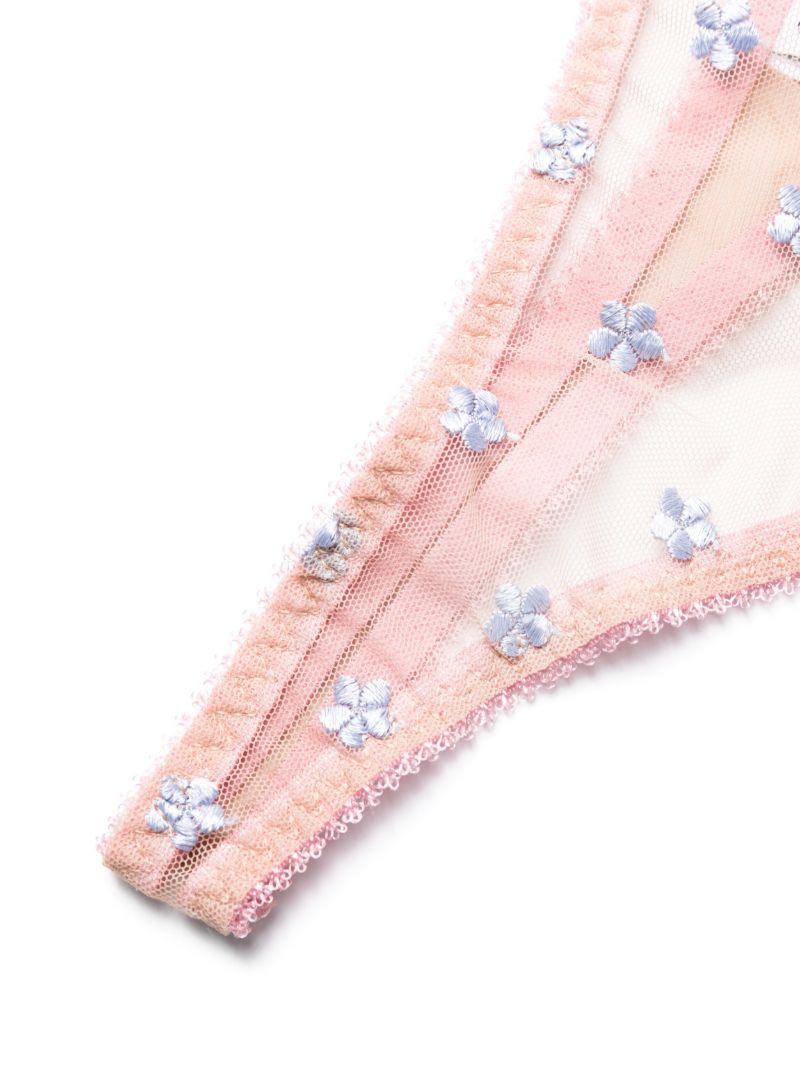 Neutral Clover Floral-embroidered Thong