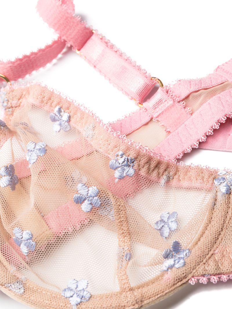 Neutral Clover Embroidered Underwired Tulle Bra