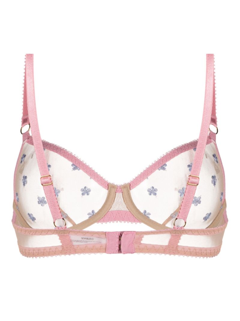 Neutral Clover Embroidered Underwired Tulle Bra