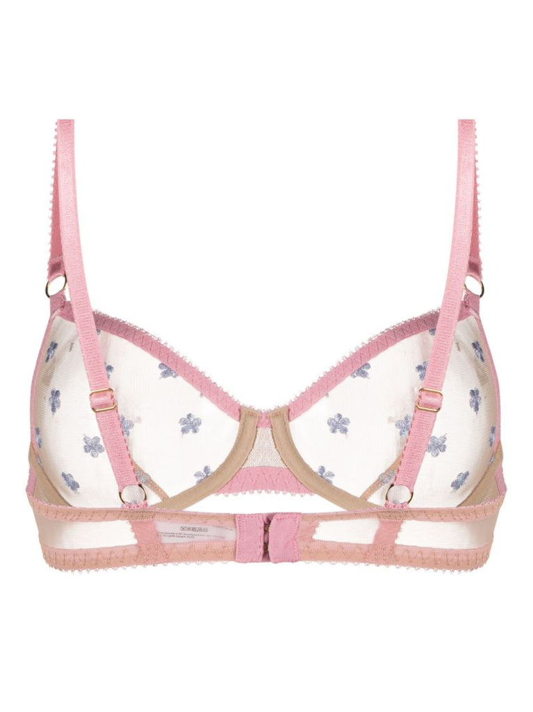 Neutral Clover Embroidered Underwired Tulle Bra