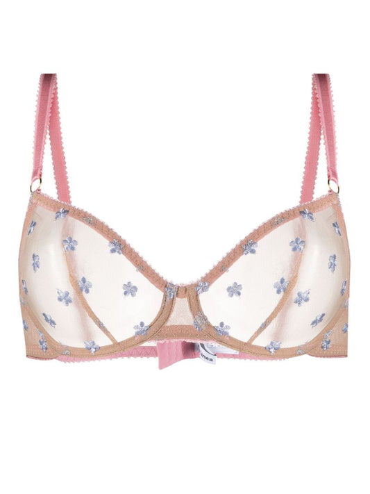 Neutral Clover Embroidered Underwired Tulle Bra