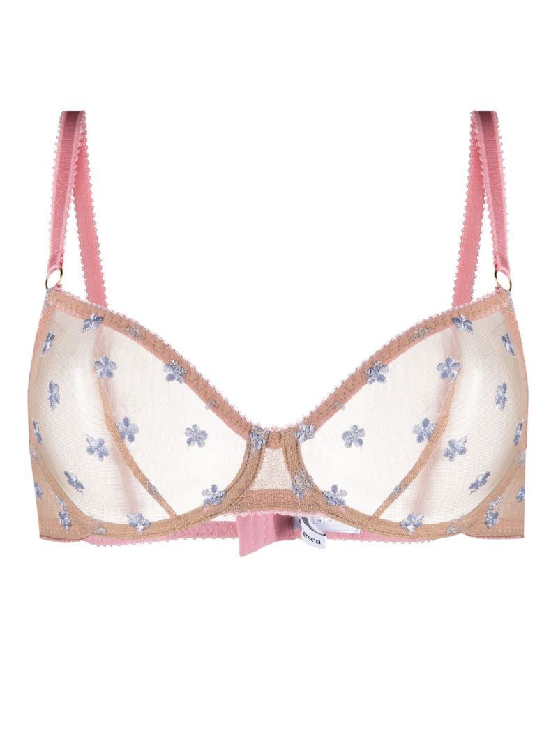 Neutral Clover Embroidered Underwired Tulle Bra
