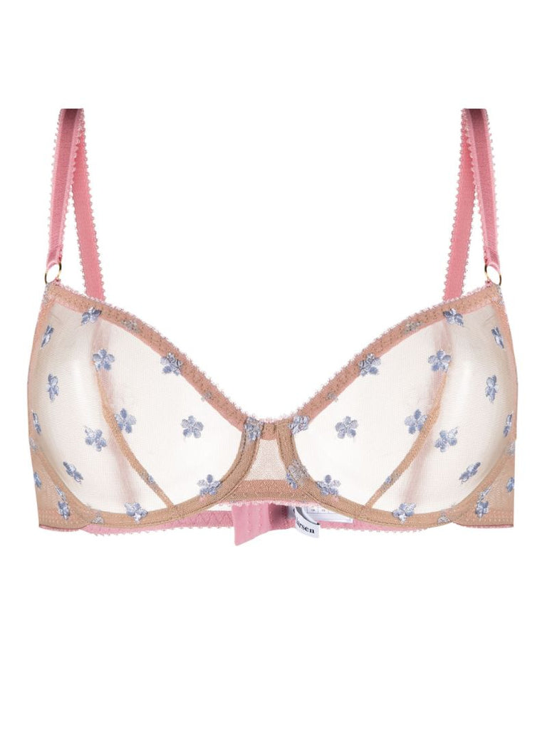 Neutral Clover Embroidered Underwired Tulle Bra