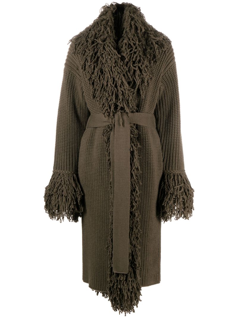 Green Fringed Wool Coat