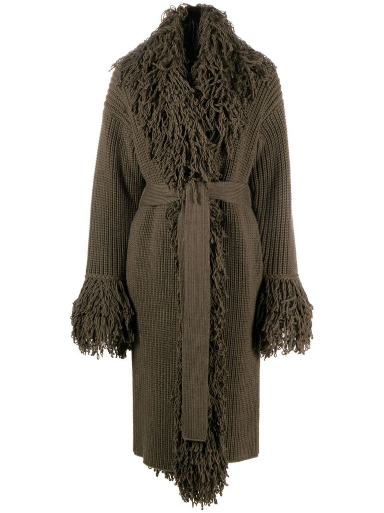 Green Fringed Wool Coat