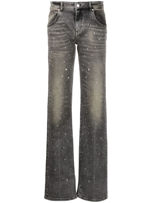 Grey Eyelet and Crystal Embellished Jeans