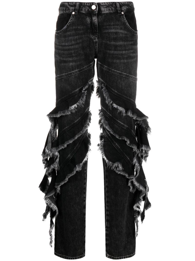 Black Ruffled Washed Jeans