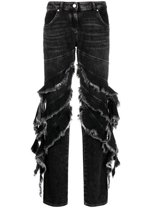 Black Ruffled Washed Jeans