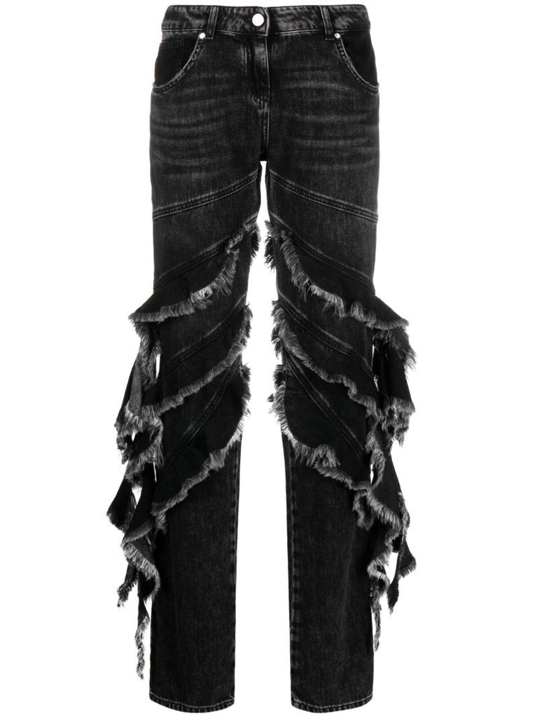 Black Ruffled Washed Jeans