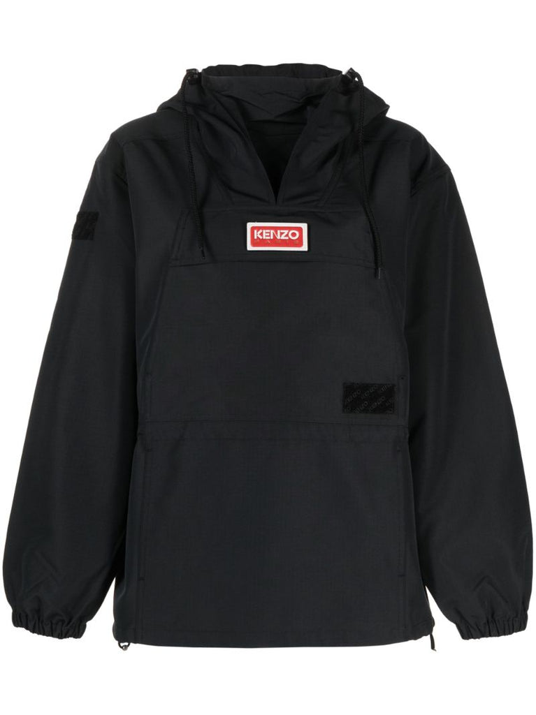 Black Hooded Windbreaker Jacket