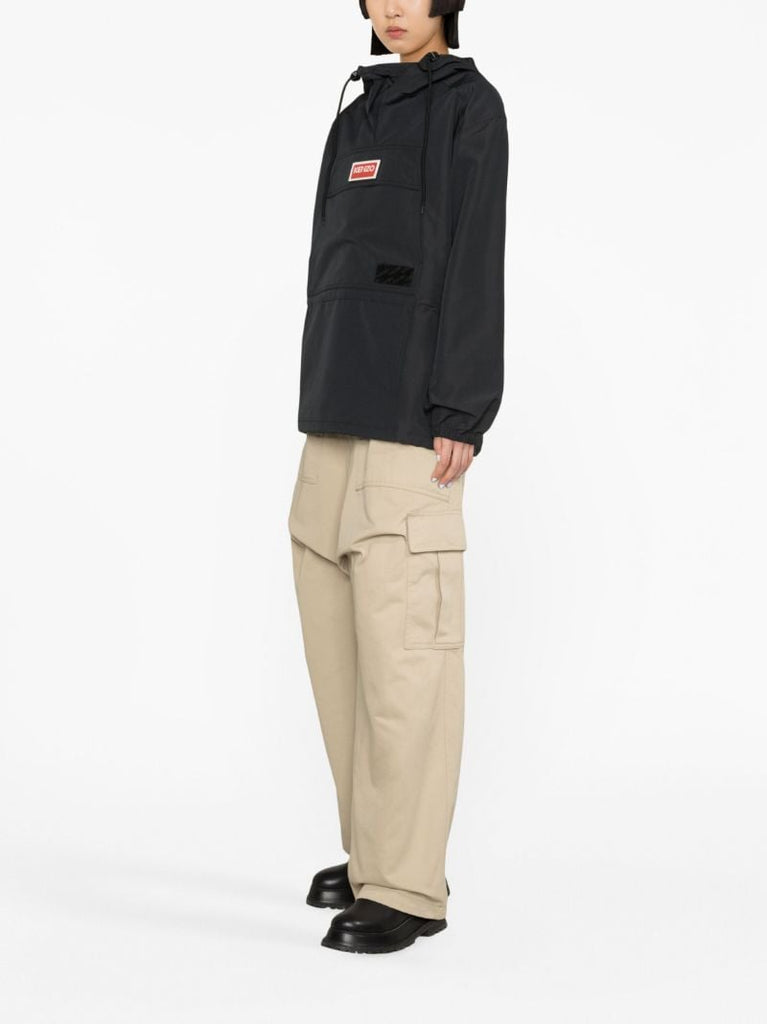 Black Hooded Windbreaker Jacket