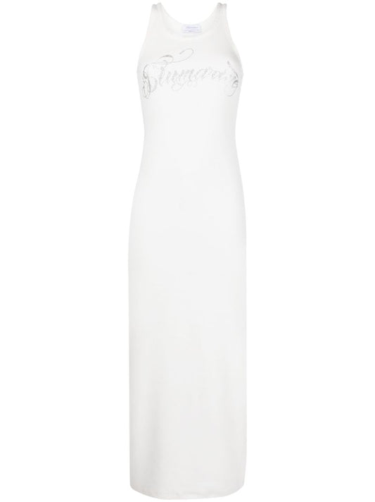 White Embroidered Logo Maxi Dress