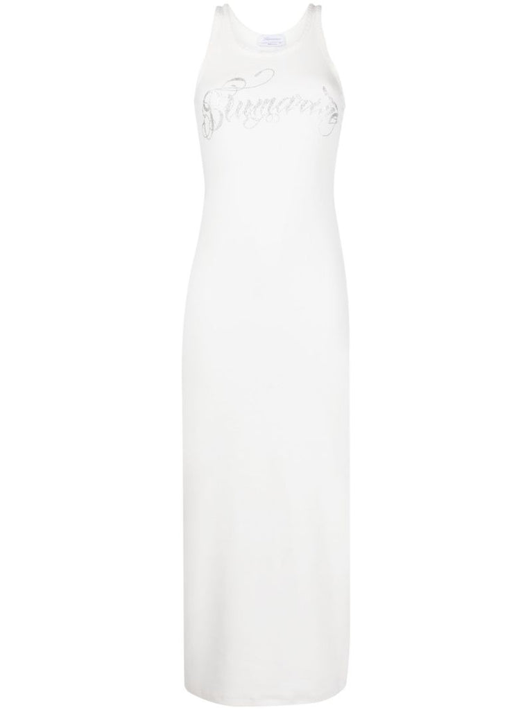 White Embroidered Logo Maxi Dress