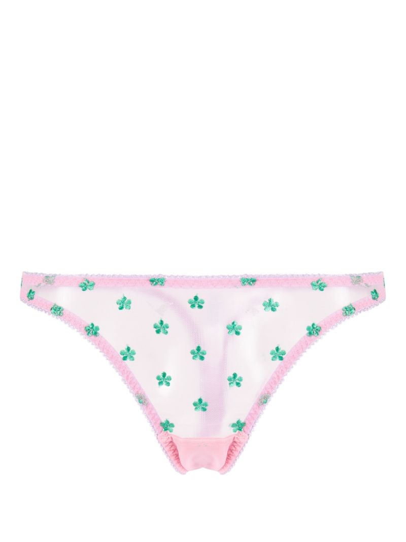 Pink Arella Embroidered Tulle Thong