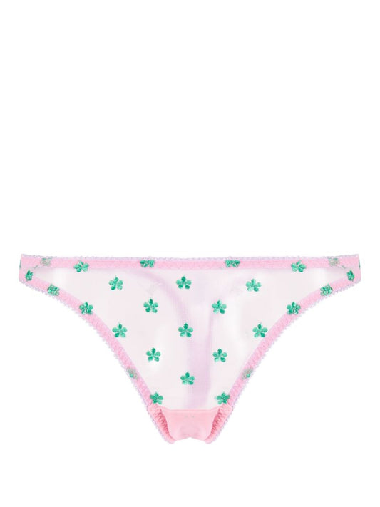 Pink Arella Embroidered Tulle Thong