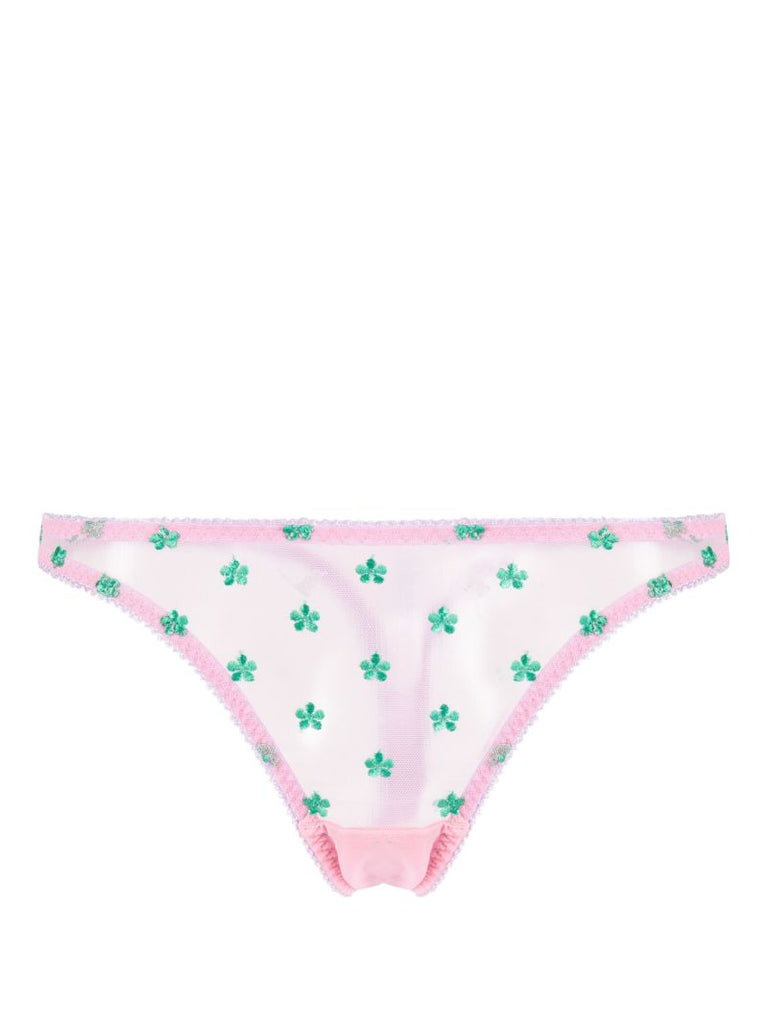 Pink Arella Embroidered Tulle Thong